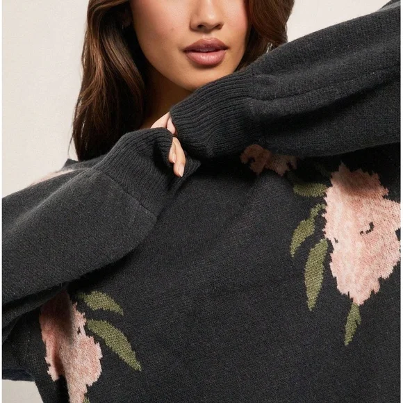 Cozy Floral Print Crew neck Loose fit Sweater Top